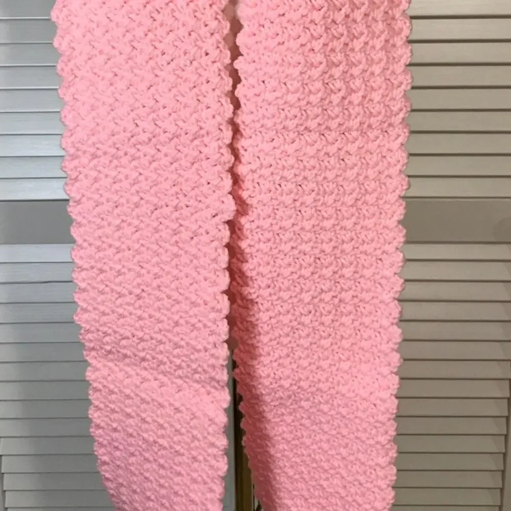 NWT Handmade Crochet Textured Winter Light Pink Scarf 71” & Beanie